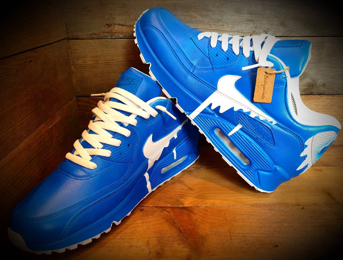 Custom Painted Air Max 90 - Blue White Drip Trainers