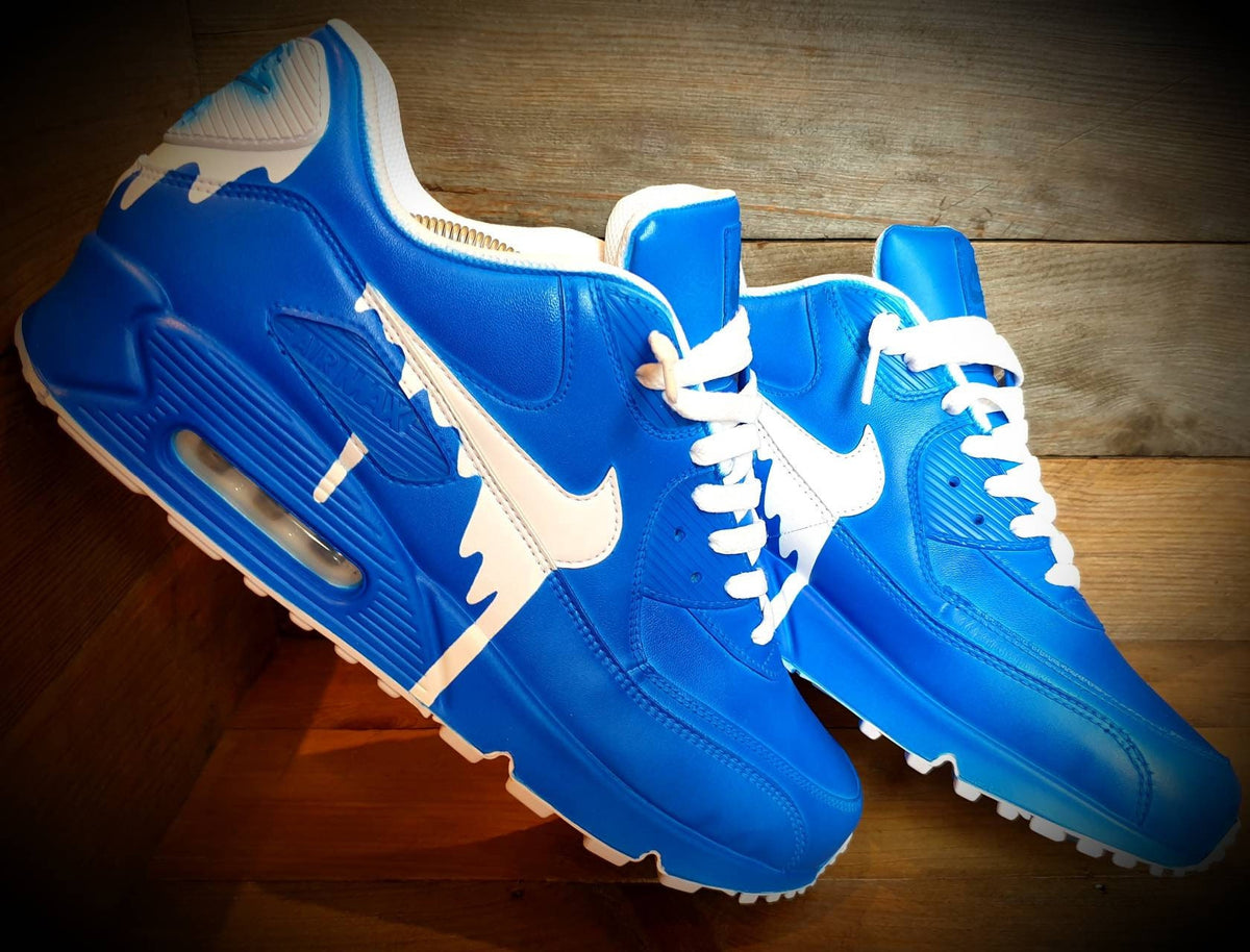 Custom Painted Air Max 90 - Blue White Drip Trainers