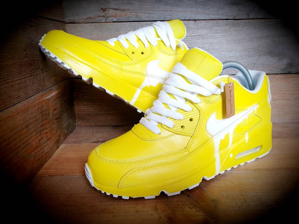 Custom Painted Air Max 90 - Yellow White Drip Trainers
