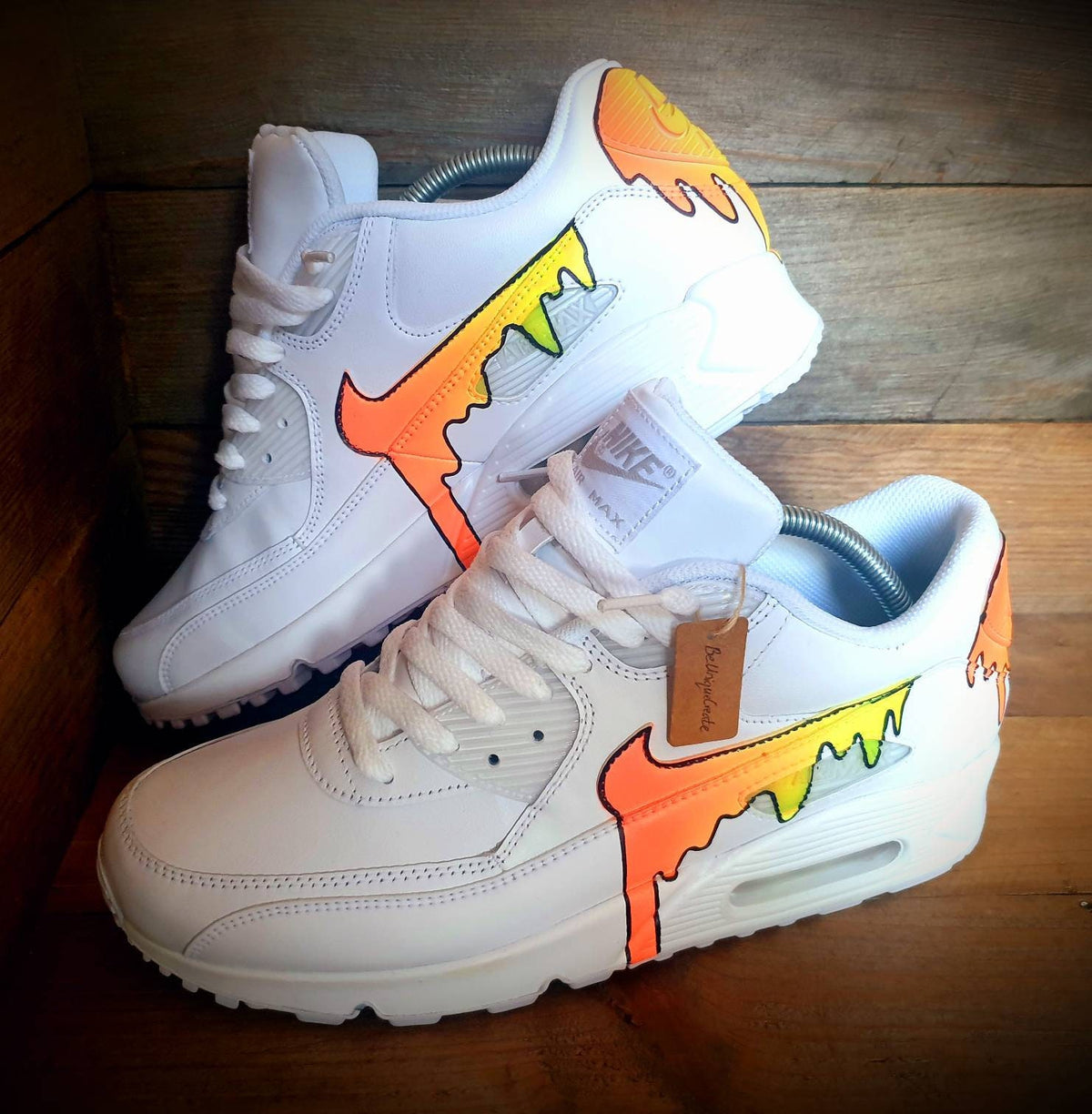 Custom Painted Air Max 90 - Neon Orange Yellow Drip Trainers