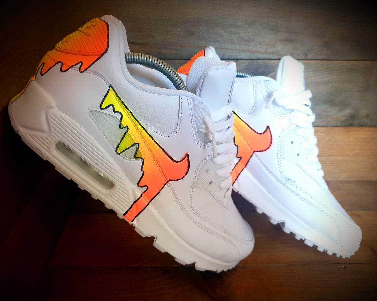 Custom Painted Air Max 90 - Neon Orange Yellow Drip Trainers