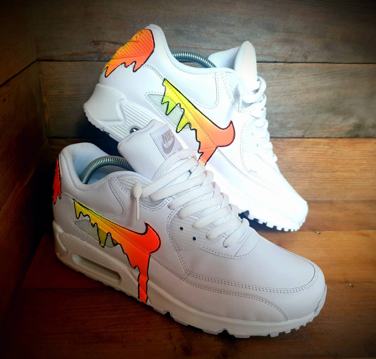 Custom Painted Air Max 90 - Neon Orange Yellow Drip Trainers