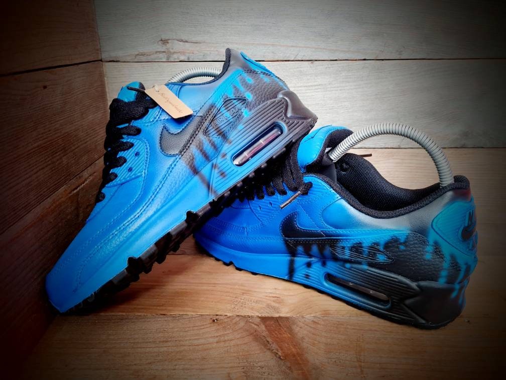 Custom Painted Air Max 90 - Blue Drip Fade Trainers
