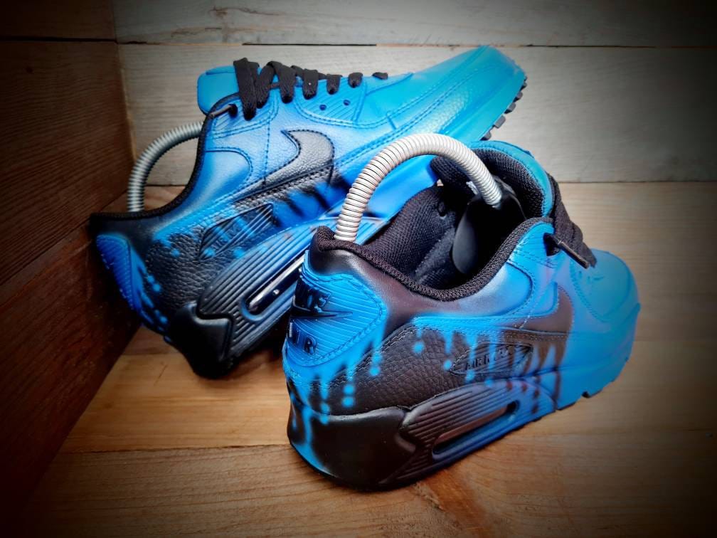 Custom Painted Air Max 90 - Blue Drip Fade Trainers