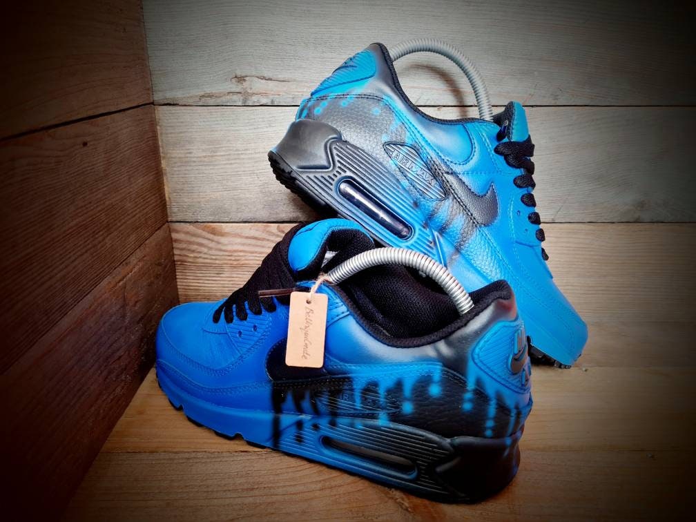 Custom Painted Air Max 90 - Blue Drip Fade Trainers
