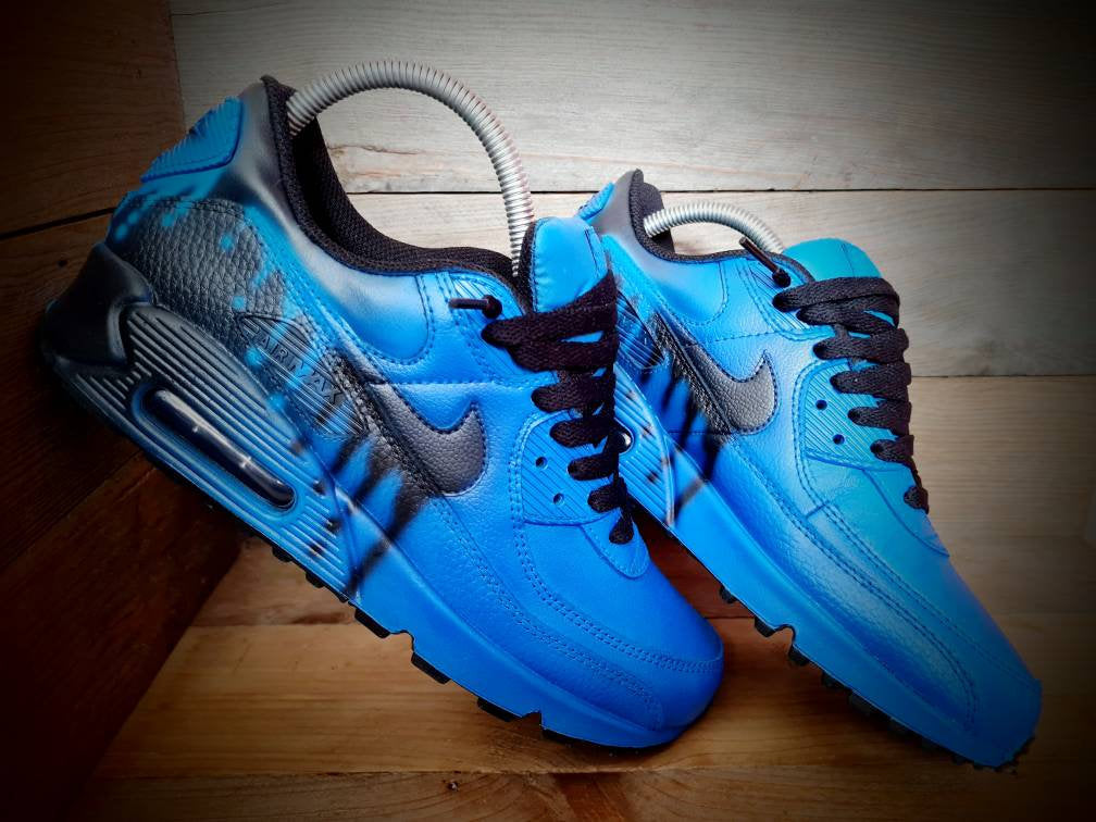 Custom Painted Air Max 90 - Blue Drip Fade Trainers