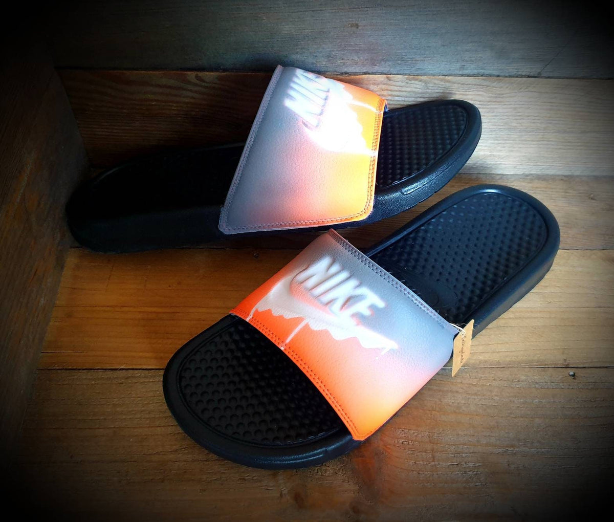Custom Painted Sliders - Orange White Drip Slides