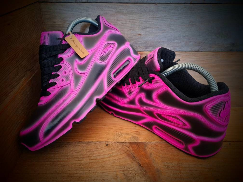 Custom Painted Air Max 90 - Neon Pink Black Cartoon Trainers