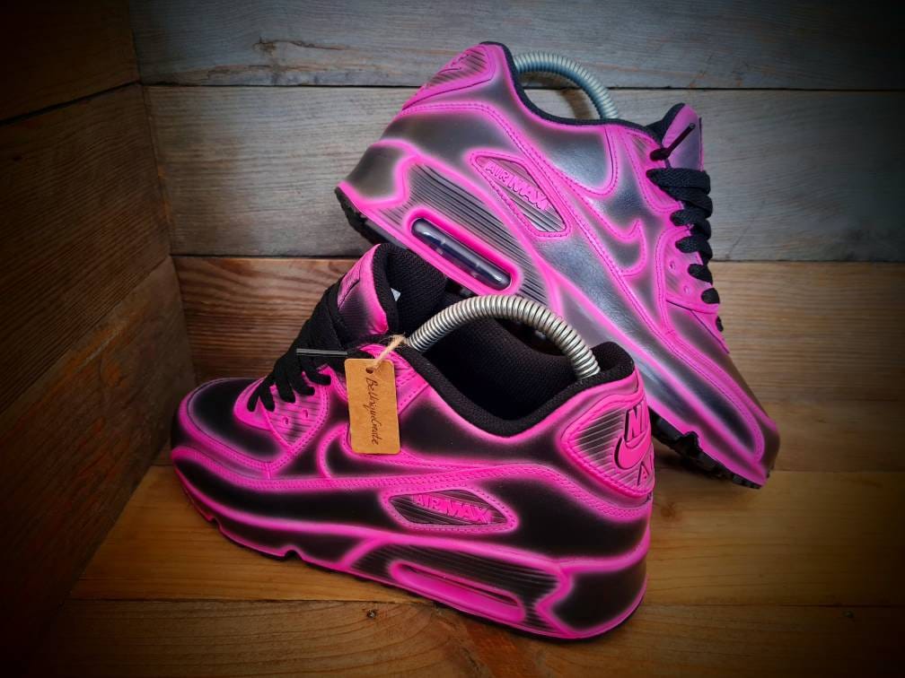 Custom Painted Air Max 90 - Neon Pink Black Cartoon Trainers
