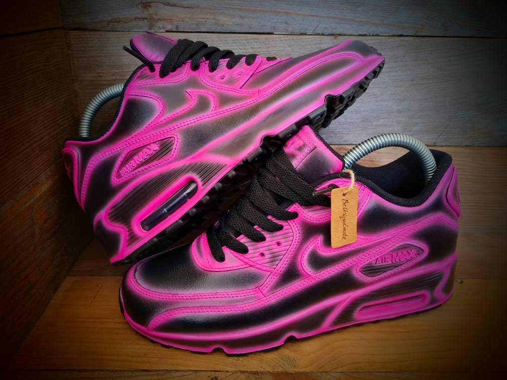 Custom Painted Air Max 90 - Neon Pink Black Cartoon Trainers