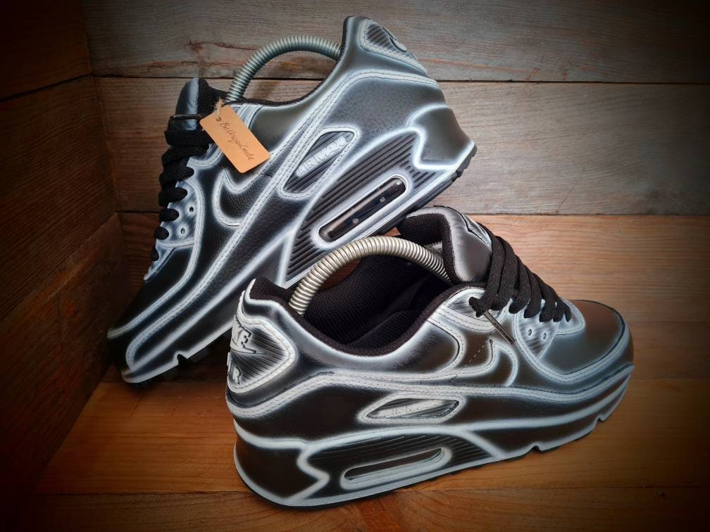 Custom Painted Air Max 90 - Black White Cartoon Trainers