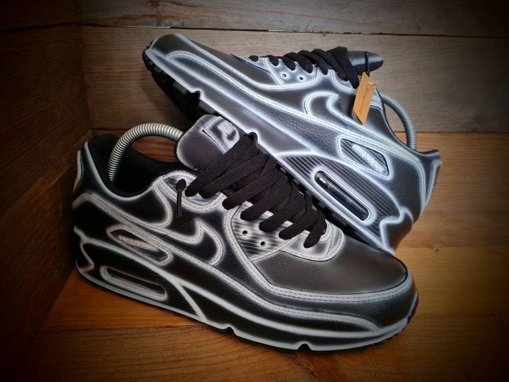 Custom Painted Air Max 90 - Black White Cartoon Trainers