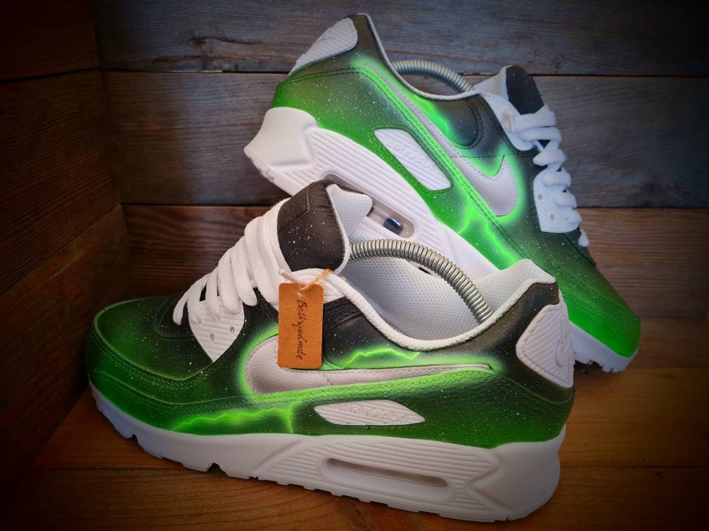 Custom Painted Air Max 90 - Neon Green Lightning Trainers