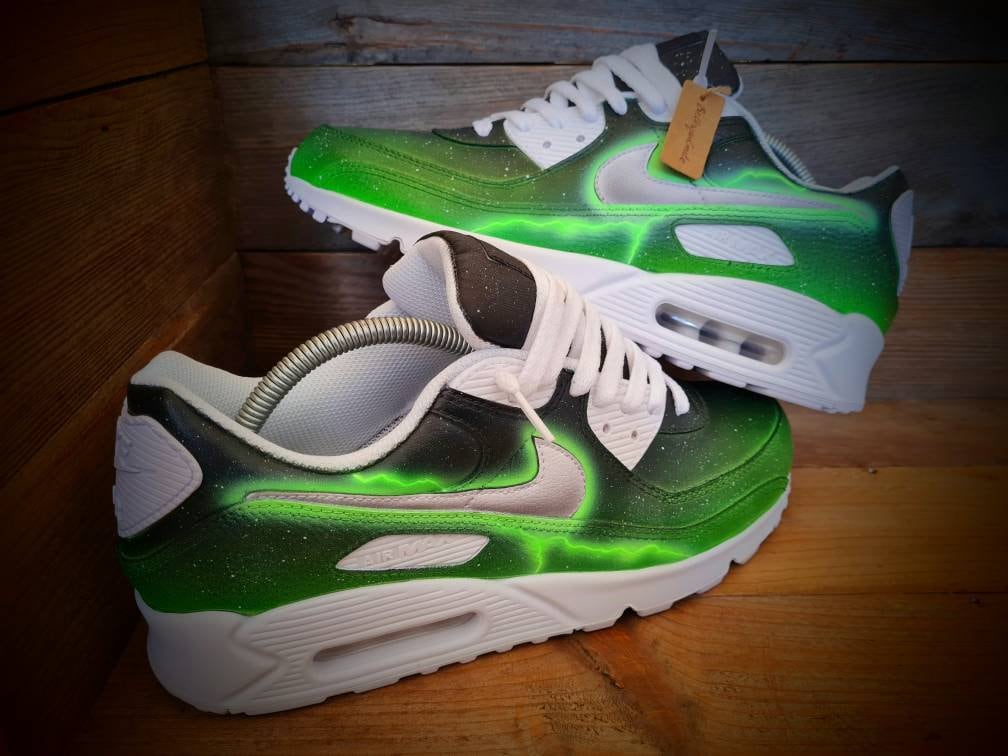 Custom Painted Air Max 90 - Neon Green Lightning Trainers