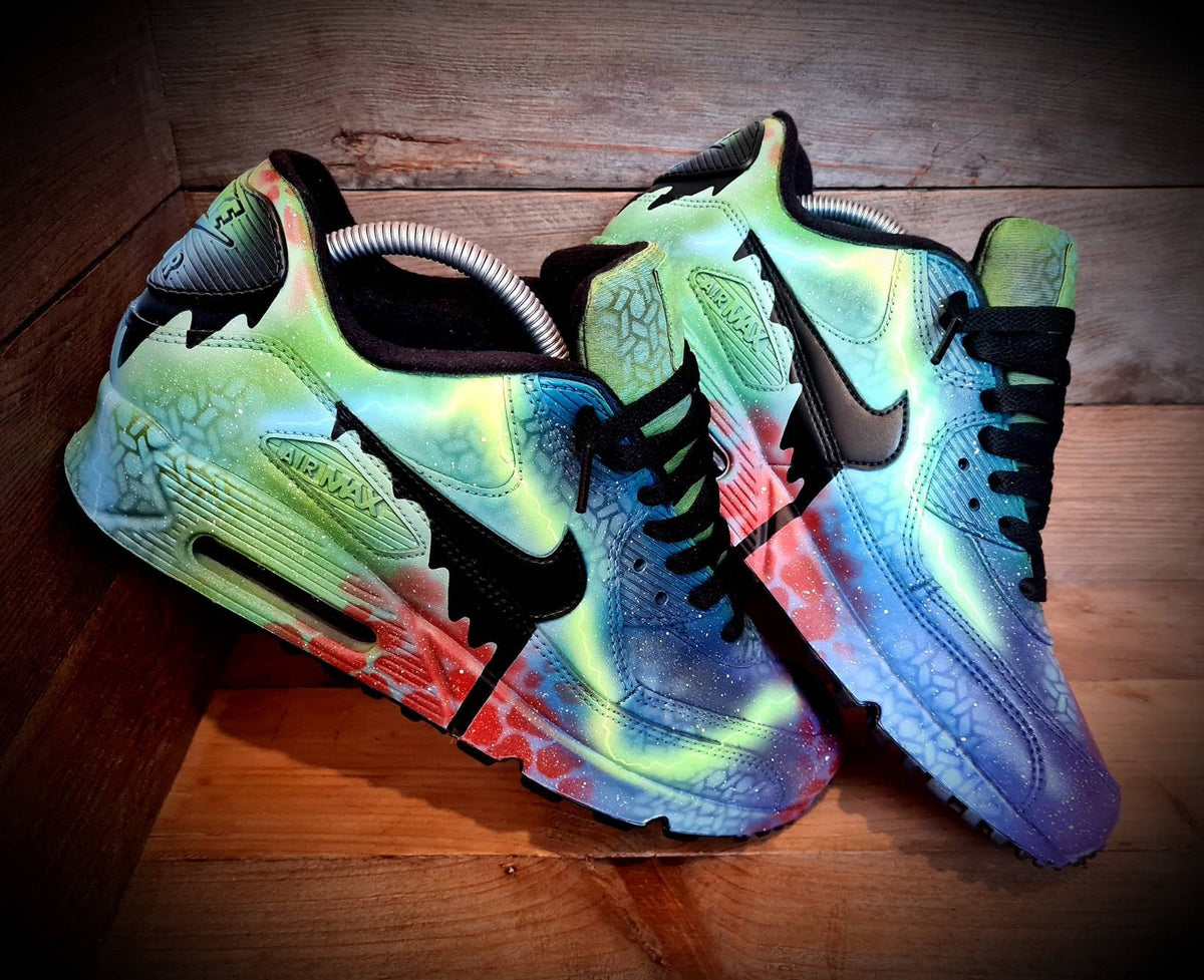Custom Painted Air Max 90 - Blue Green Graffiti Drip Trainers