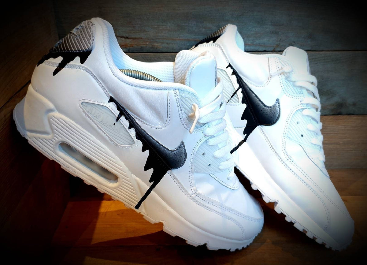 Custom Painted Air Max 90 - Speckled Drip Black White Trainers