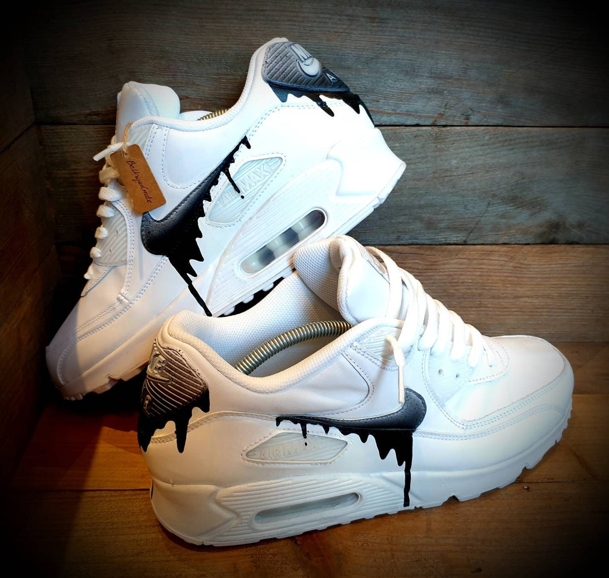 Custom Painted Air Max 90 - Speckled Drip Black White Trainers
