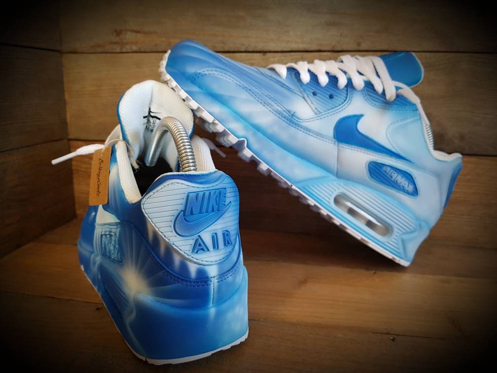Custom Painted Air Max 90 - Blue White Drip Trainers