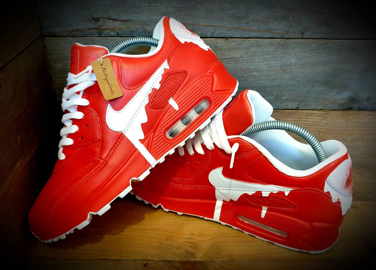 Custom Painted Air Max 90 - Red White Drip Trainers