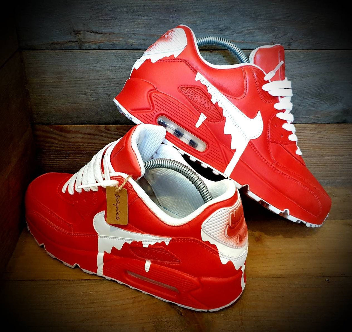 Custom Painted Air Max 90 - Red White Drip Trainers