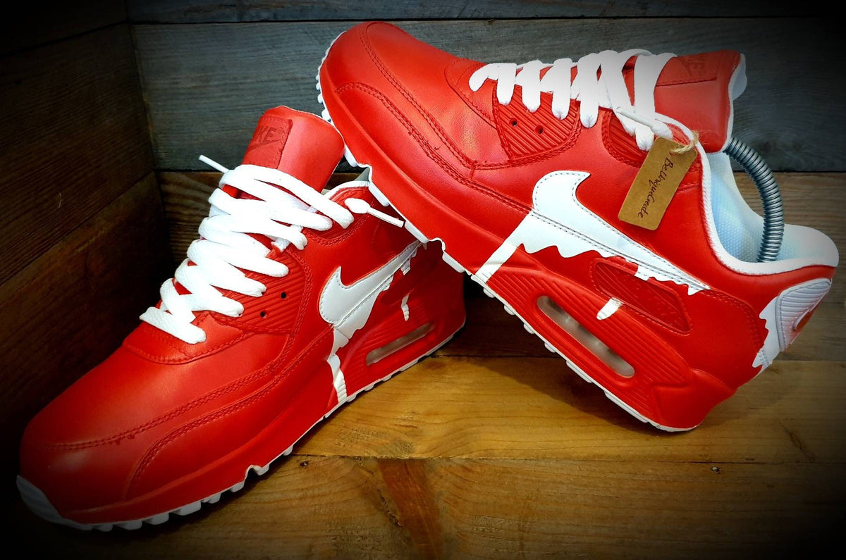 Custom Painted Air Max 90 - Red White Drip Trainers