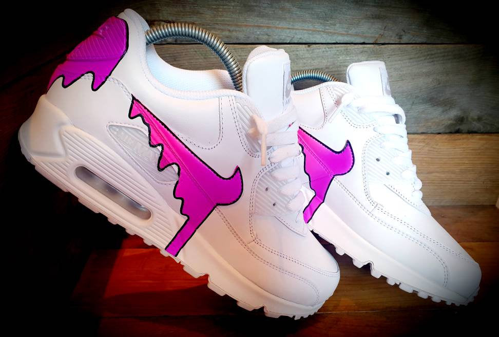 Custom Painted Air Max 90 - Neon Purple Pink Drip Trainers
