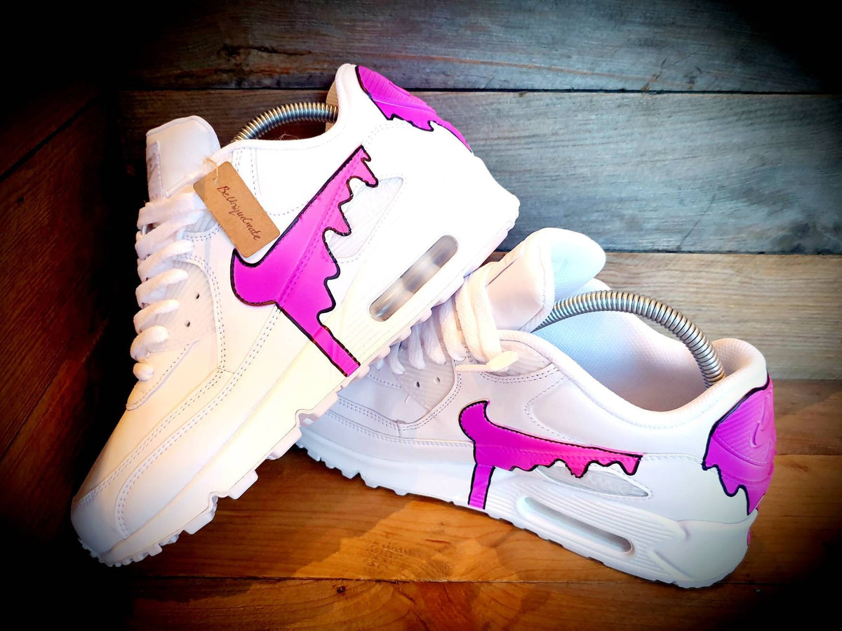 Custom Painted Air Max 90 - Neon Purple Pink Drip Trainers
