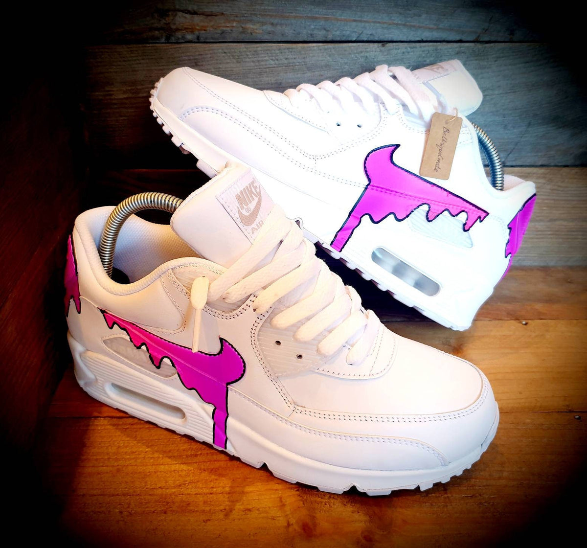 Custom Painted Air Max 90 - Neon Purple Pink Drip Trainers