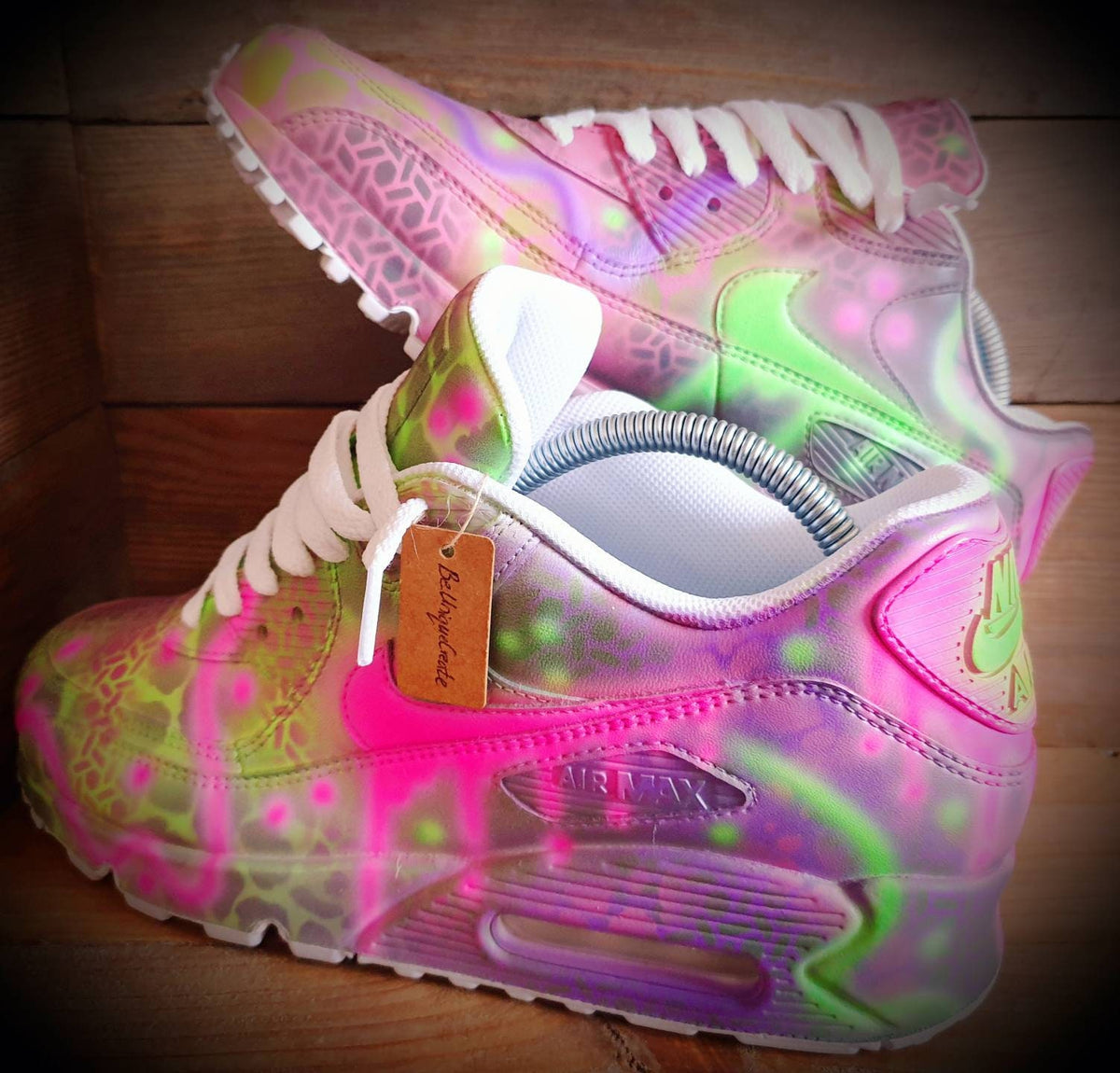 Custom Painted Air Max 90 - Neon Purple Green Graffiti Drip Trainers