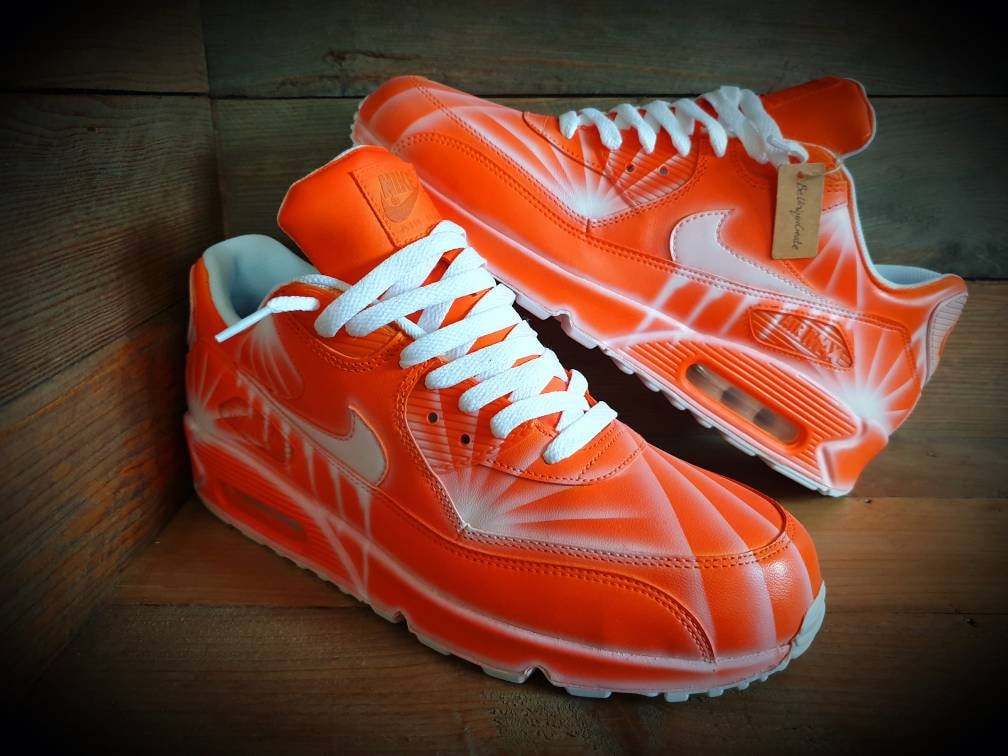 Custom Painted Air Max 90 - Orange White Drip Trainers