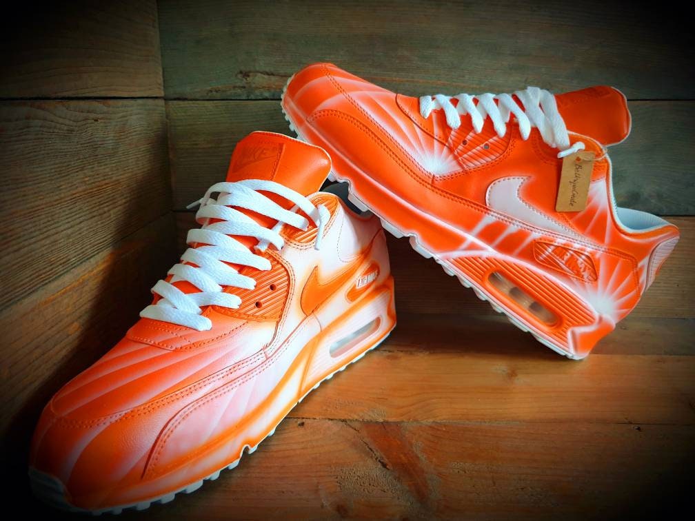 Custom Painted Air Max 90 - Orange White Drip Trainers