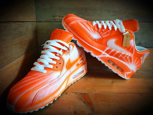 Custom Painted Air Max 90 - Orange White Drip Trainers