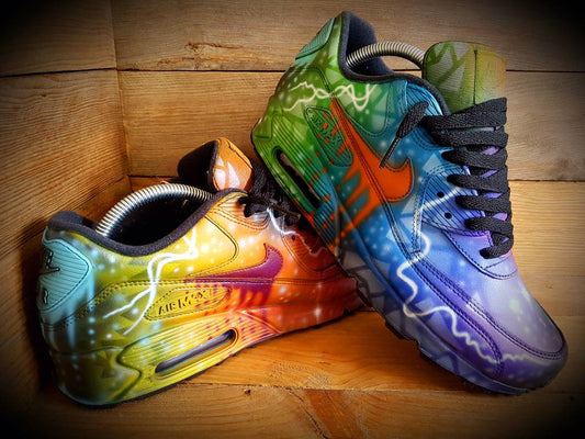 Custom Painted Air Max 90 - Green Blue Black Graffiti Trainers