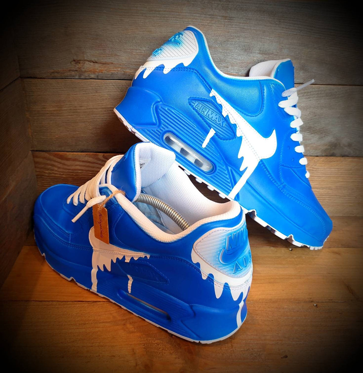 Custom Painted Air Max 90 - Blue White Drip Trainers