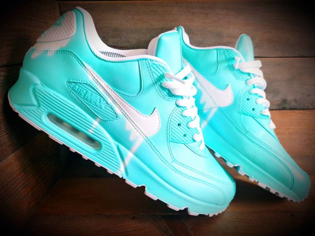 Custom Painted Air Max 90 - Aqua White Drip Trainers