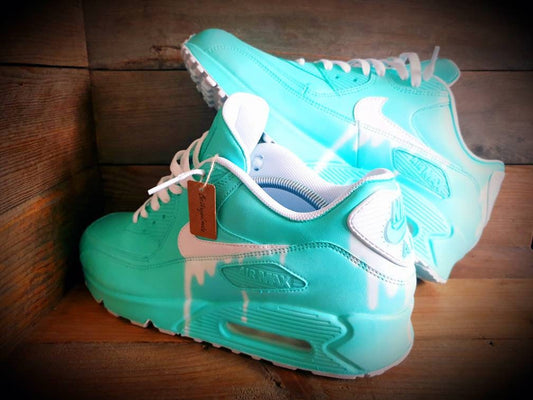 Custom Painted Air Max 90 - Aqua White Drip Trainers