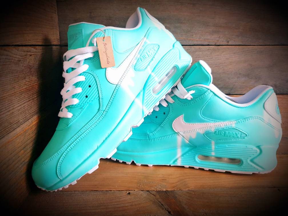 Custom Painted Air Max 90 - Aqua White Drip Trainers