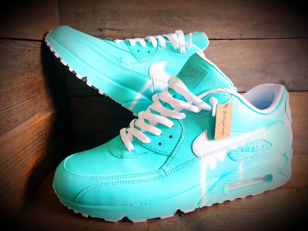 Custom Painted Air Max 90 - Aqua White Drip Trainers