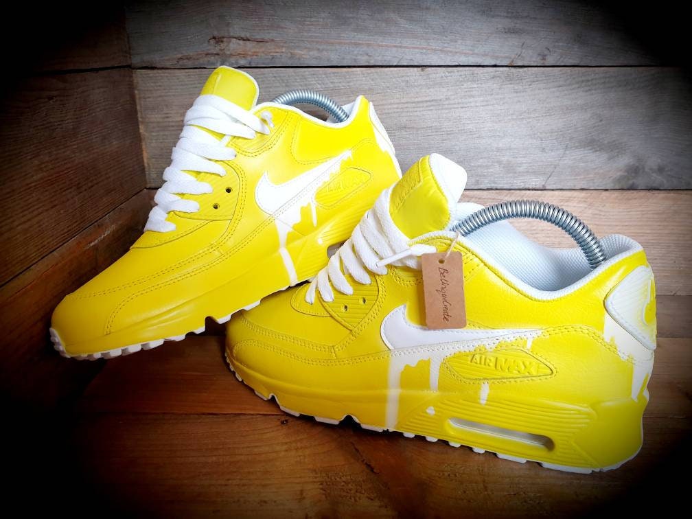 Custom Painted Air Max 90 - Yellow White Drip Trainers