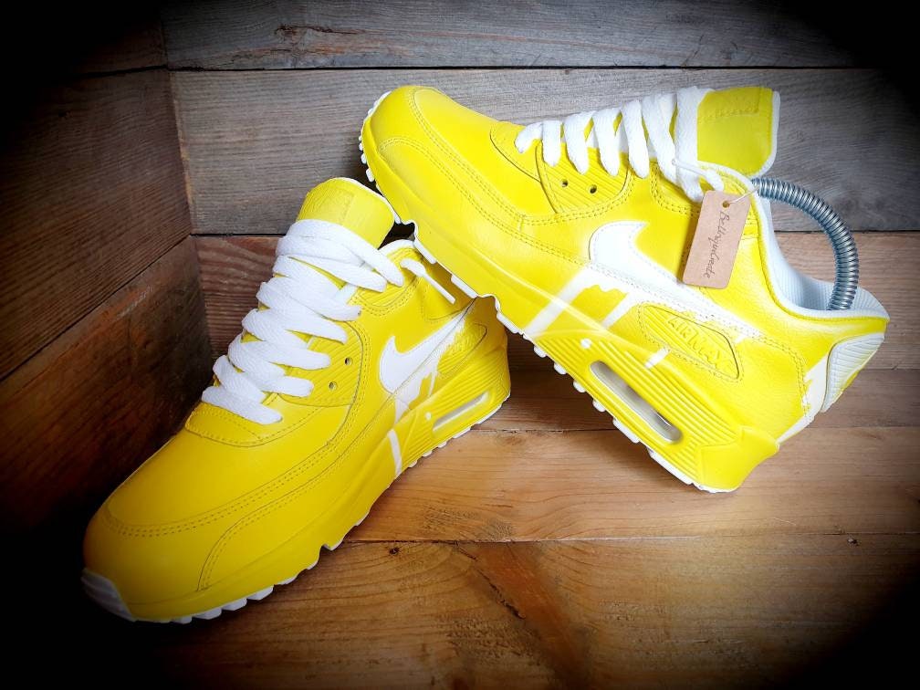Custom Painted Air Max 90 - Yellow White Drip Trainers