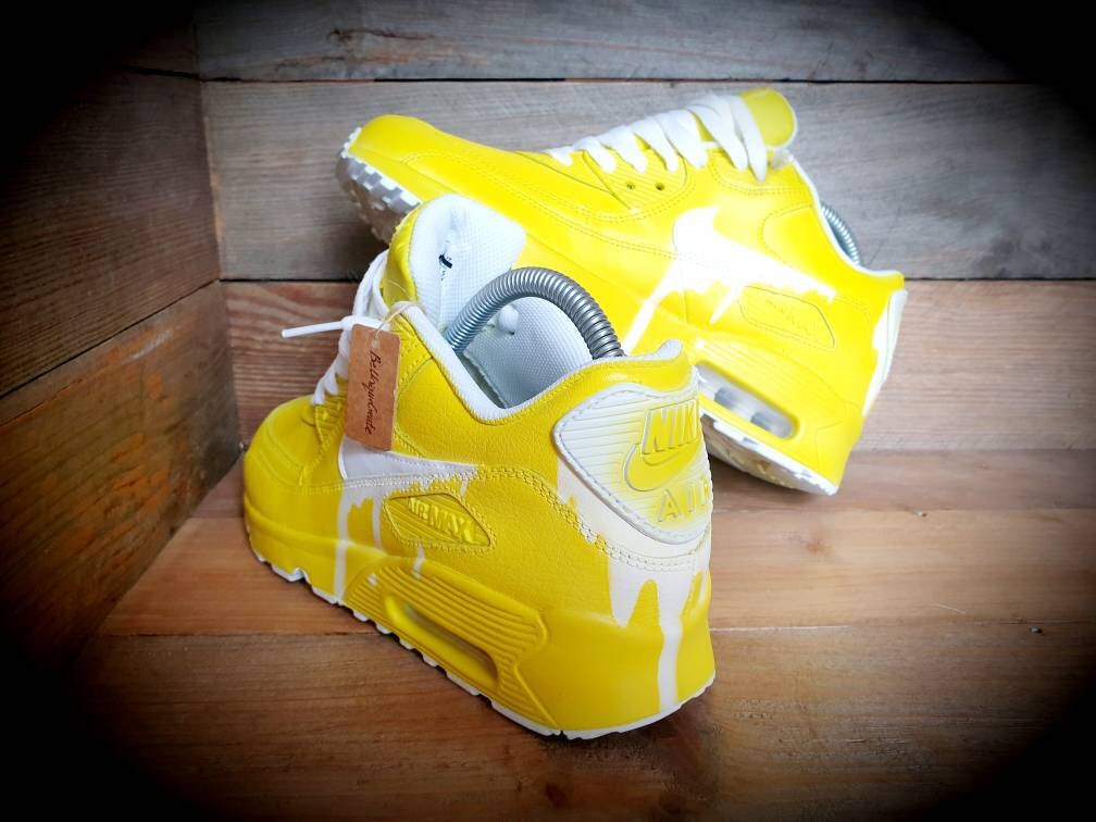 Custom Painted Air Max 90 - Yellow White Drip Trainers