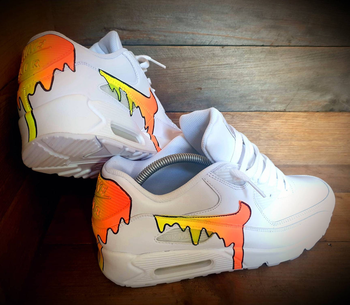 Custom Painted Air Max 90 - Neon Orange Yellow Drip Trainers