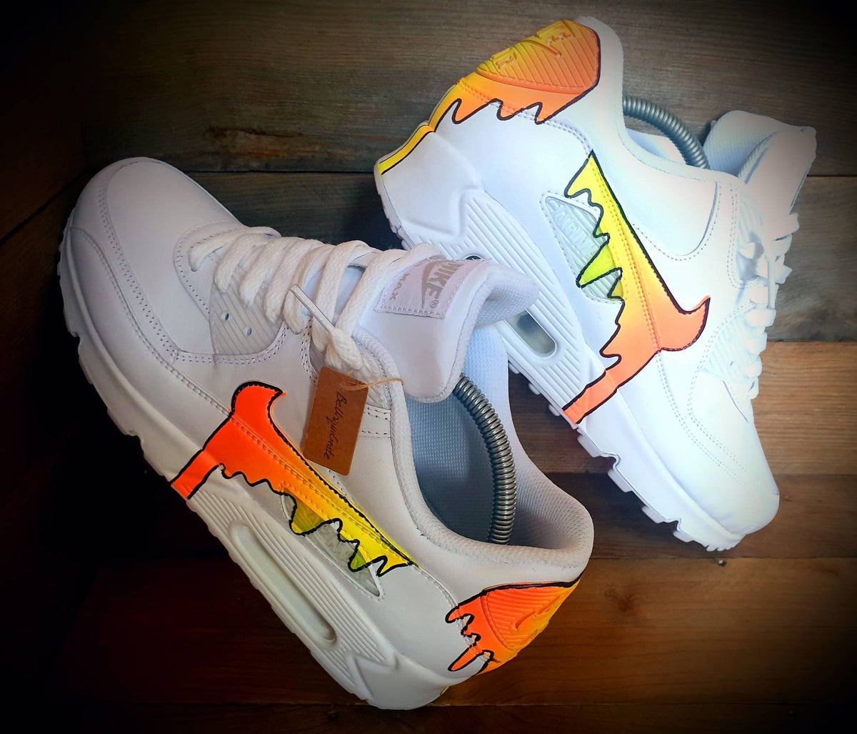 Custom Painted Air Max 90 - Neon Orange Yellow Drip Trainers