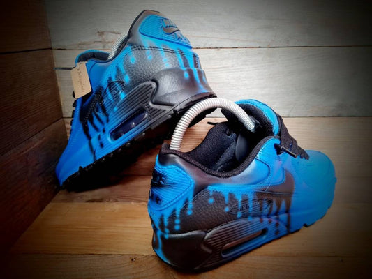 Custom Painted Air Max 90 - Blue Drip Fade Trainers