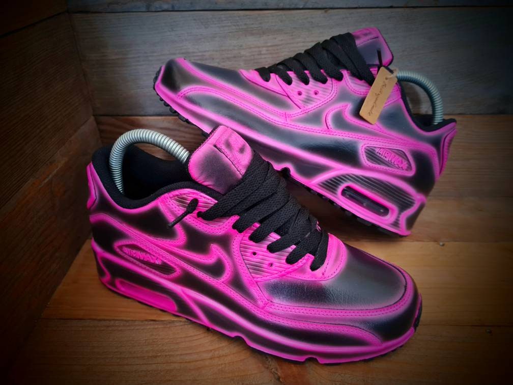 Custom Painted Air Max 90 - Neon Pink Black Cartoon Trainers