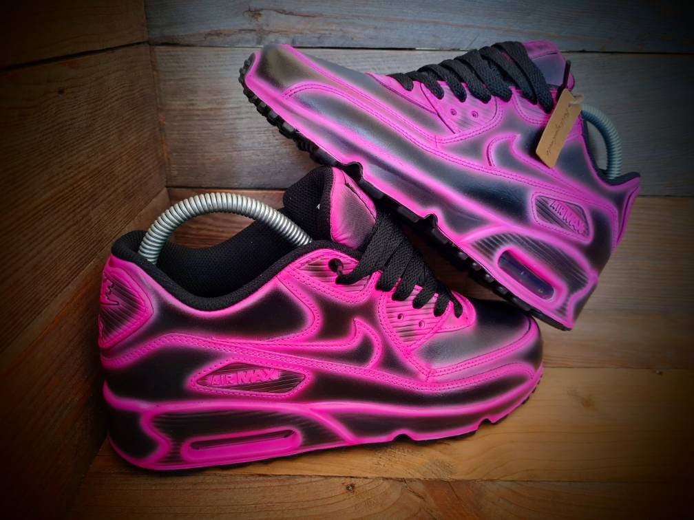 Custom Painted Air Max 90 - Neon Pink Black Cartoon Trainers