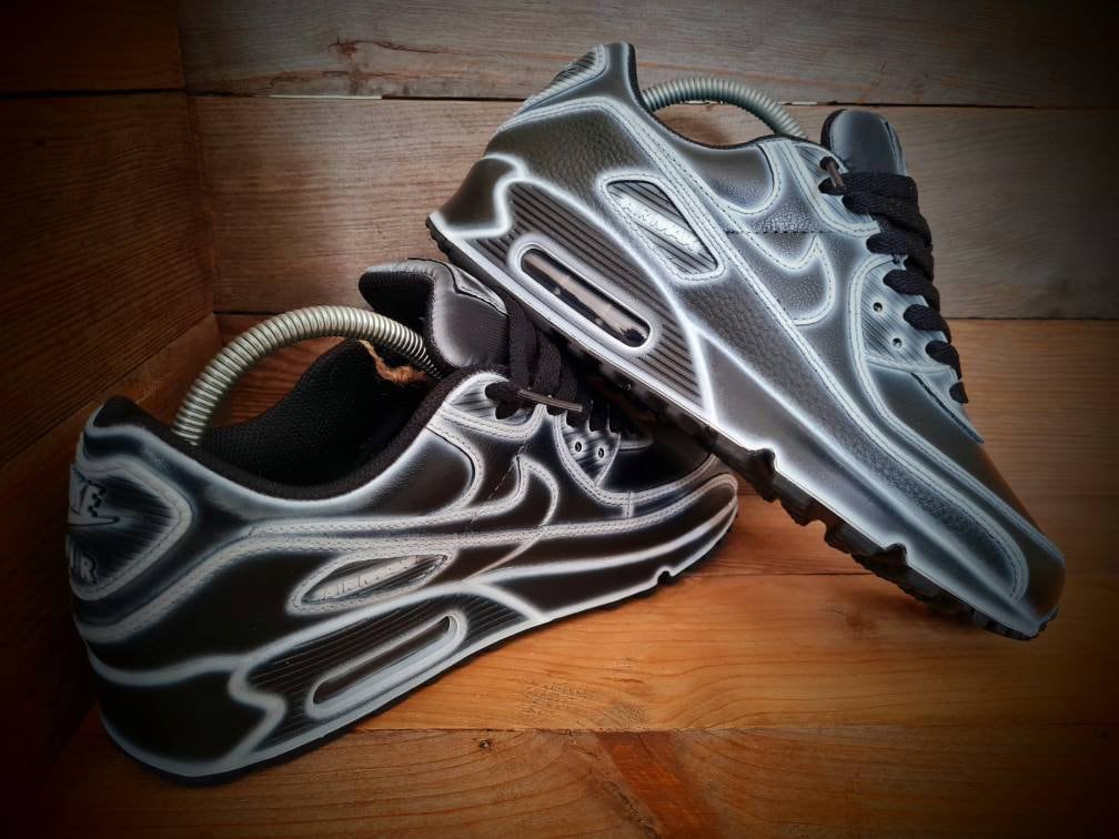 Custom Painted Air Max 90 - Black White Cartoon Trainers