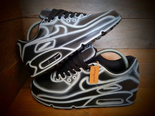 Custom Painted Air Max 90 - Black White Cartoon Trainers