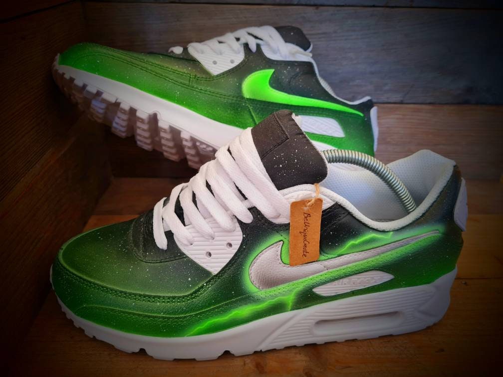 Custom Painted Air Max 90 - Neon Green Lightning Trainers
