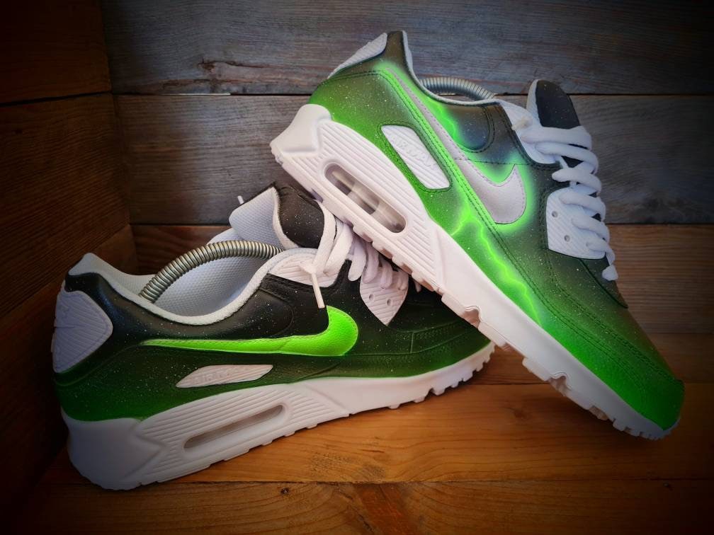 Custom Painted Air Max 90 - Neon Green Lightning Trainers